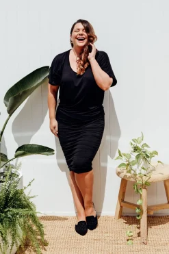 Skirts<PQ Black Bamboo Ruched Skirt