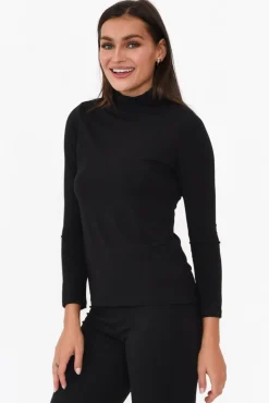 Sleeved Tops<Lou Lou Black Bamboo Turtleneck Top