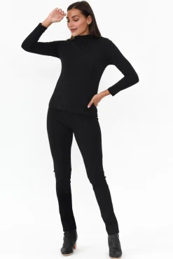 Sleeved Tops<Lou Lou Black Bamboo Turtleneck Top