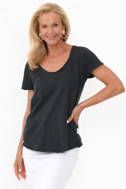 Cotton Tops<Elm Black Cotton Fundamental Vee Tee