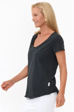 Cotton Tops<Elm Black Cotton Fundamental Vee Tee