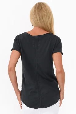 Cotton Tops<Elm Black Cotton Fundamental Vee Tee