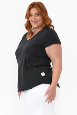 Cotton Tops<Elm Black Cotton Fundamental Vee Tee