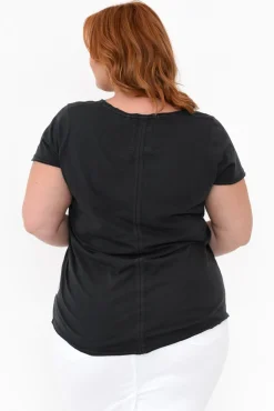 Cotton Tops<Elm Black Cotton Fundamental Vee Tee