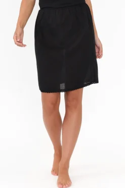 Skirts<Orientique Black Cotton Slip Skirt