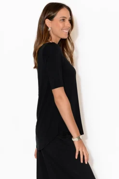 Sleeved Tops<Tani Black Half Sleeve Micro Modal Top