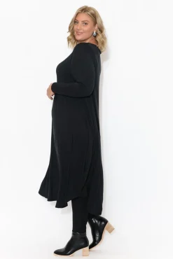 Midi Dresses<Tani Black Long Sleeved Micro Modal Drape Dress