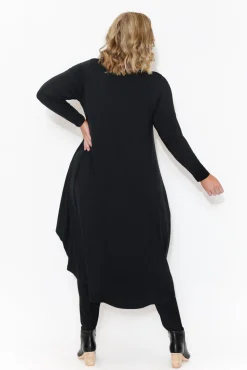 Midi Dresses<Tani Black Long Sleeved Micro Modal Drape Dress