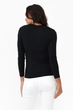 Sleeved Tops<Tani Black Micro Modal Scoop Neck Long Sleeve