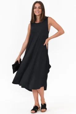 Midi Dresses<Tani Black Micro Modal Sleeveless Tri Drape Dress