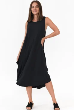 Midi Dresses<Tani Black Micro Modal Sleeveless Tri Drape Dress