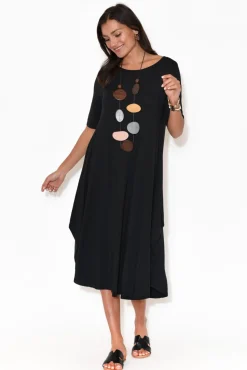 Midi Dresses<Tani Black Micro Modal Tri Drape Dress