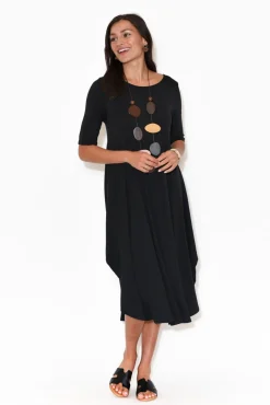 Midi Dresses<Tani Black Micro Modal Tri Drape Dress
