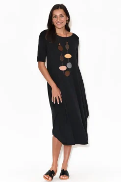 Midi Dresses<Tani Black Micro Modal Tri Drape Dress