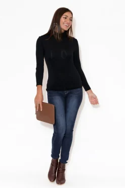 Sleeved Tops<Tani Black Micro Modal Turtleneck Top