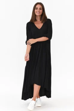 Maxi Dresses<PQ Black Peak Sleeved Maxi Dress