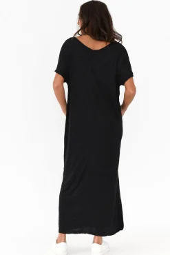 Cotton Dresses<Cotton Village Black Pocket Crinkle Cotton Draped Dress