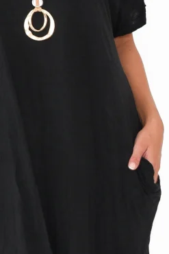 Cotton Dresses<Cotton Village Black Pocket Crinkle Cotton Draped Dress