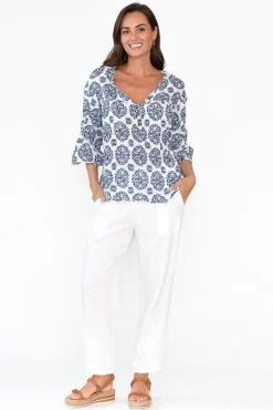 Cotton Tops<Namastai Blaise Navy Fiesta Cotton Button Top