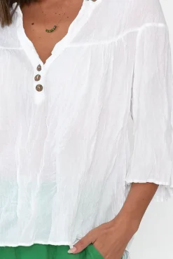 Cotton Tops<Namastai Blaise White Cotton Button Top