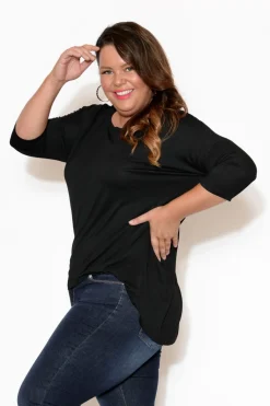 Sleeved Tops<Bamboo Villa Blake Black Bamboo Top