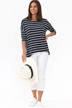 Sleeved Tops<Bamboo Villa Blake Navy Stripe Bamboo Top