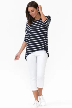 Sleeved Tops<Bamboo Villa Blake Navy Stripe Bamboo Top