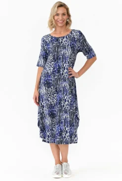 Midi Dresses<Tani Blue Animal Micro Modal Tri Drape Dress