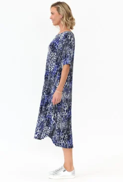 Midi Dresses<Tani Blue Animal Micro Modal Tri Drape Dress