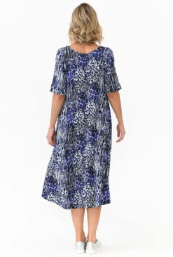 Midi Dresses<Tani Blue Animal Micro Modal Tri Drape Dress