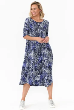 Midi Dresses<Tani Blue Animal Micro Modal Tri Drape Dress