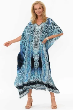 Maxi Dresses<Fashion Spectrum Blue Cobra Silk Maxi Kaftan