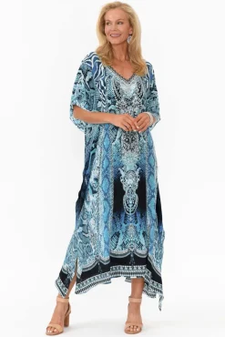 Maxi Dresses<Fashion Spectrum Blue Cobra Silk Maxi Kaftan
