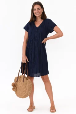 Cotton Dresses<One Summer Bobbie Navy Crinkle Cotton Dress