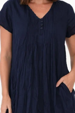 Cotton Dresses<One Summer Bobbie Navy Crinkle Cotton Dress