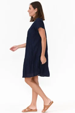 Cotton Dresses<One Summer Bobbie Navy Crinkle Cotton Dress