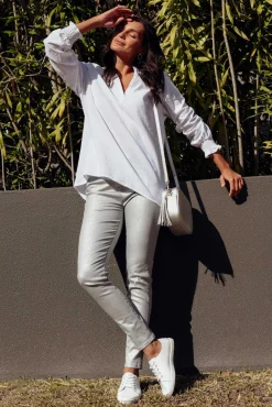 Pants<Cafe Latte Bonita Silver Animal Foil Stretch Pant