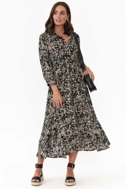 Maxi Dresses<Slate the Label Bonnie Black Swirl Midi Dress