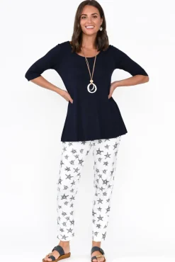 Pants<Cali and Co Boyce White Star Cotton Blend Stretch Pant