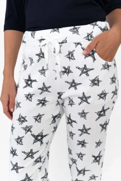 Pants<Cali and Co Boyce White Star Cotton Blend Stretch Pant