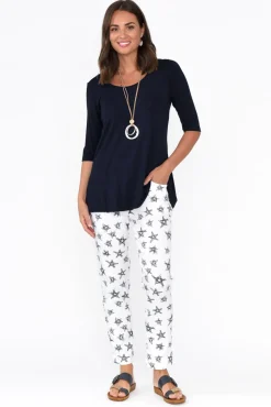 Pants<Cali and Co Boyce White Star Cotton Blend Stretch Pant