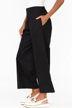 Pants<Tirelli Bradie Black Cotton Wide Leg Pant