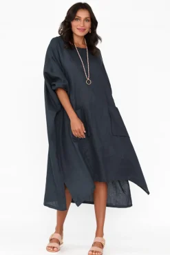 Linen Dresses<Tirelli Bradshaw Navy Linen Pocket Dress