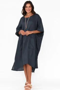 Linen Dresses<Tirelli Bradshaw Navy Linen Pocket Dress