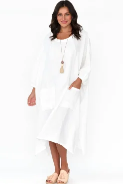 Sleeved Dresses<Tirelli Bradshaw White Linen Pocket Dress