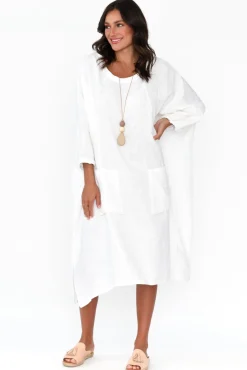 Sleeved Dresses<Tirelli Bradshaw White Linen Pocket Dress