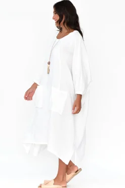 Sleeved Dresses<Tirelli Bradshaw White Linen Pocket Dress