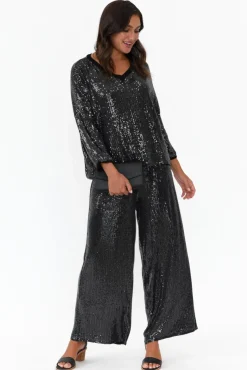 Sleeved Tops<La Strada Braxton Black Sequin V Neck Top