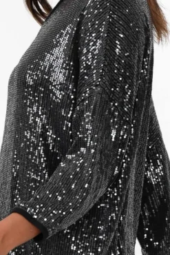 Sleeved Tops<La Strada Braxton Black Sequin V Neck Top