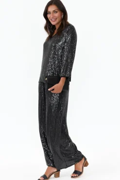 Sleeved Tops<La Strada Braxton Black Sequin V Neck Top